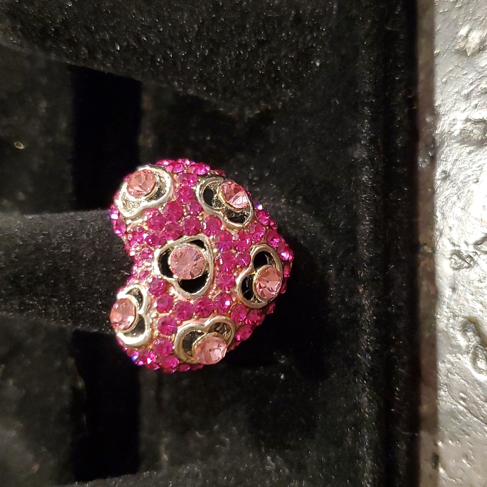 Pink Rhinestone Heart Ring Size 8